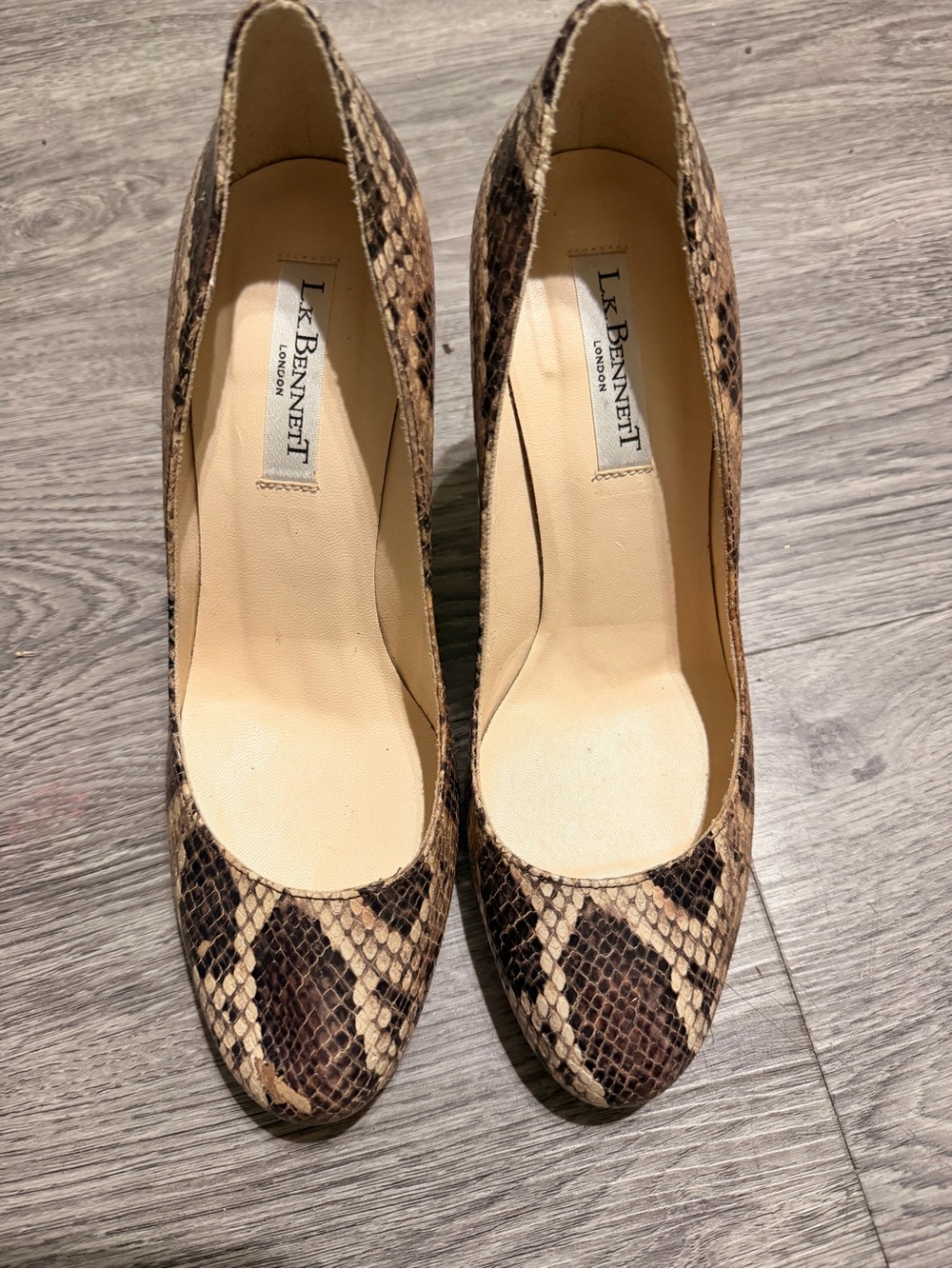 LK Bennett Snake-Print Pumps in Brown and Cream